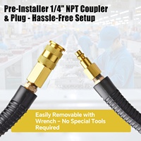 Tuyau d'air hybride en polymère extrêmement flexible 3/8"x50ft avec raccord rapide et ensemble de connecteurs pour outils pneumatiques et applications automobiles