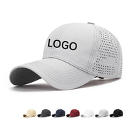 Casquette de baseball rose personnalisée à 6 panneaux avec logo brodé, perforations découpées au laser, en tissu Oxford à pois, pour le sport, en polyester et élasthanne, séchage rapide