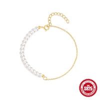 Bracelet délicat en argent sterling S925 avec perles d'eau douce de qualité AAAA, chaîne à maillons réglable, plaqué or, pour femmes, idéal pour les soirées