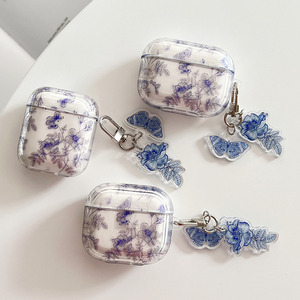 Casing Transparan Earphone Floral Kupu-kupu untuk AirPods 1 2 Pro 3 Penutup Keyring Headphone Casing Pelindung untuk AirPod Pro 2 2nd - Product Image 1