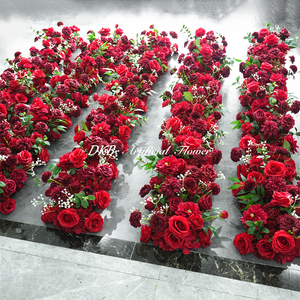 <span class=keywords><strong>Chemin</strong></span> de fleurs artificielles rouges faites à la main, multi-styles, de 80 à 200 cm, pour mariages et aménagements d'hôtels, art floral artificiel en rangées et allées - Product Image 1
