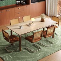 Table à manger en bois massif de style Bauhaus avec plateau en ardoise, chaises de style français mi-siècle, design rétro américain, mobilier de restaurant