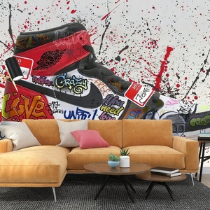 <span class=keywords><strong>Papier</strong></span> <span class=keywords><strong>peint</strong></span> 3D autocollant pour la décoration intérieure, motif de baskets de basket-ball graffiti - Product Image 4