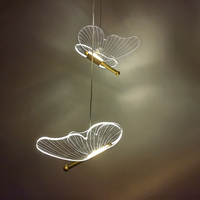 Nordique moderne LED acrylique papillons lustre plafonnier Double tête cristal Transparent or suspendus lampes suspendues