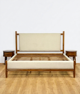 Lit plateforme en bois massif, cadre de lit rembourré, lit en bois moderne avec support à lattes pour chambre à coucher - Product Image 1