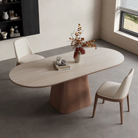 Table à manger ovale moderne en bois de luxe italien, base en noyer massif, plateau en pierre frittée brun Venise, pour mobilier de salon de villa