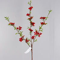 Branche de fleur de pêcher artificielle faite à la main, fleur en soie à longue tige, feuilles vertes en tissu pour la décoration florale de la maison, du vase ou de mariage