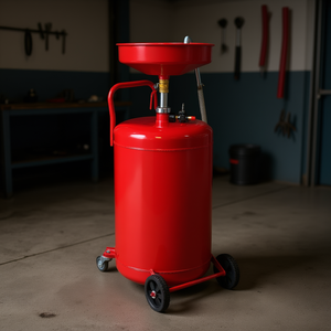Tanque portátil rojo para drenaje de aceite usado de 25 galones con embudo ajustable y accionamiento por aire para reparación de automóviles - Product Image 2