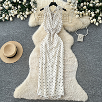 Robe midi à pois pour femmes, col halter, taille cintrée, robe élégante pour les vacances d'automne