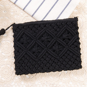 Wholesale Handmade <strong>Macrame</strong> Straw Rattan Casual Tote <strong>Bag</strong> with Zipper Closure Beading &amp; Chains-Colorful Knitting Crochet Design - Product Image 6