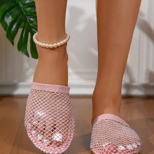 Moda stile estivo taglie forti donna nuovi gladiatori a rete <span class=keywords><strong>sandali</strong></span> con <span class=keywords><strong>tacco</strong></span> <span class=keywords><strong>basso</strong></span> con calzini pantofole - Product Image 4