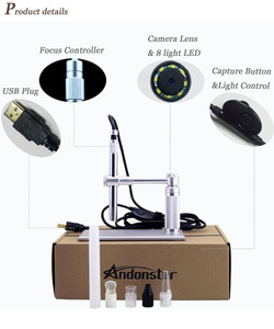 <span class=keywords><strong>Andonstar</strong></span>-microscopio <span class=keywords><strong>Digital</strong></span> A1 de 2MP, dispositivo con USB, 500x8 LED, soporte de cámara de vídeo, lupa USB - Product Image 3