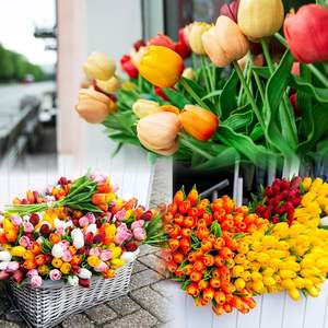 Vente en gros de bouquets de tulipes en PVC souple de haute qualité, toucher réel, 40 cm, fleurs artificielles blanches, fleurs de table artificielles - Product Image 5