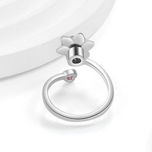 Dainty Flower Anxiety <b>Spin</b> <b>Ring</b> Open Adjustable Pink Cubic Zirconia Copper Rhodium Plated Lotus Flower Rotating Base Jewelry - Product Image 4
