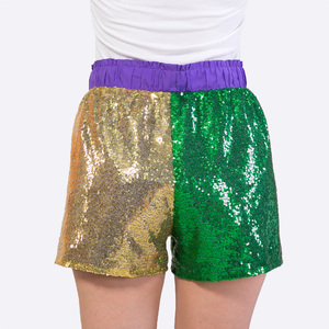 Custom Women's Fashionable Patchwork Pleated Shiny Lounge Green <strong>Gold</strong> Sequin Shorts Mardi Gras <strong>Dress</strong> - Product Image 5