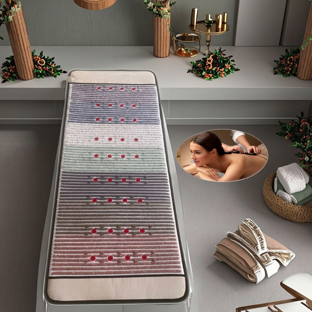 Portable 7 Crystal Stone Heating Pads LED Photon PEMF Amethyst Mat for Massage Table Therapy Red Light Therapy Mattress
