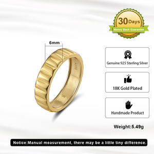 NMR07 RINNTIN Anel de prata 925 minimalista robusto com nervuras torcido banhado a ouro 18K para homens, bandana de promessa em negrito - Product Image 2