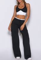 Ensemble 2 pièces pour femme : Soutien-gorge de sport dos nu personnalisé taille haute et short taille haute à jambe large uni extensible dans les quatre sens, pour l'entraînement et les activités sportives