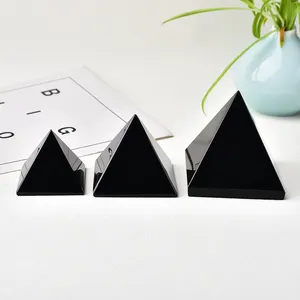 Atacado preço natural cura casa decoração cristal pirâmide preto obsidiana pirâmide