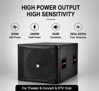 Subwoofer professionnel simple de 18 pouces, 600W AES, 2400W de crête, bobine vocale de 100 mm, façade en contreplaqué de bouleau de 18 mm, Bass Reflex, 8 Ohms, pour KTV, bars et clubs