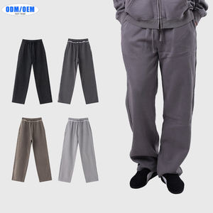 Customizable Vintage Distressed Patchwork Straight-leg Pants Men's Batik <b>Trousers</b> with Brushed Fleece <b>Drawstring</b> Sweatpants - Product Image 1