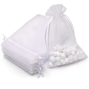 Custom Logo Printed Colors Small Packaging Pouch Net Yarn Drawstring Wedding Candy Decorative Organza Gift Bags