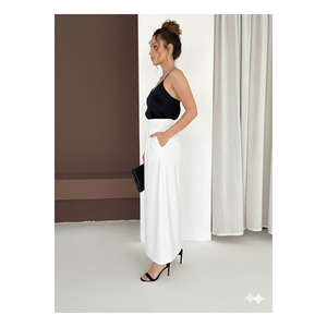 <b>White</b> Flowy <b>Maxi</b> Skirt With Side Pockets 95 Cm Length Four Season Wear - Product Image 3