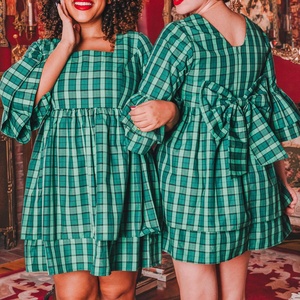Vestido Navideño de Algodón a Cuadros Rojos de Manga Corta, Vestido de Verano para Mujer - Product Image 2