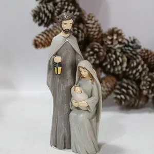 Bức tượng trang trí bức tượng Chúa giáng sinh cảnh nhựa gia đình hình điêu khắc Madonna giữ thánh trẻ em nhựa thủ công trang trí