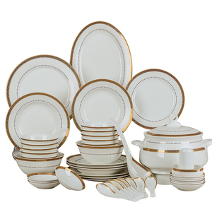 Service de table de luxe 58 pièces en <span class=keywords><strong>porcelaine</strong></span> royale, assiettes en céramique dorée en os de <span class=keywords><strong>porcelaine</strong></span> pour la maison, les mariages <span class=keywords><strong>ou</strong></span> les restaurants - Product Image 6