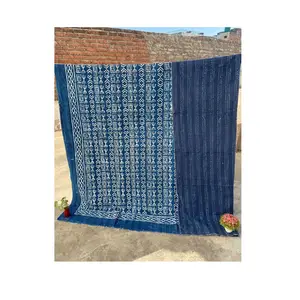 Trend hint Indigo mavi el bloğu baskı boya pamuklu kumaş Kantha yorgan battaniye atmak yatak örtüsü dikiş handbedding yatak