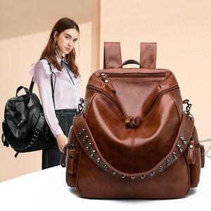 Men's Women's <b>Backpack</b> <b>School</b> Bag Rucksack Back Pack PU Leather Waterproof Zipper <b>School</b> Daily Wine <b>Black</b> Brown Coffee - Product Image 1