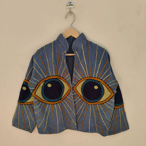 เสื้อแจ็คเก็ตผ้าฝ้ายปักลายซูซานี งานฝีมือสไตล์วินเทจ เสื้อโค้ทโบโฮ งานศิลปะสำหรับผู้หญิง - Product Image 1