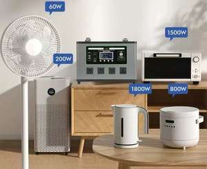 Station de camping portable d'extérieur, panneau solaire LiFePO4 haute capacité 2000W, onde sinusoïdale pure, démarreur de saut pour une utilisation en extérieur et à domicile - Product Image 1