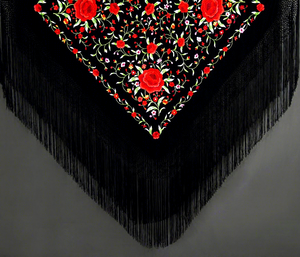 45 pollici <span class=keywords><strong>Nero</strong></span> multi Manton de Manila 100% ricamo a mano di <span class=keywords><strong>seta</strong></span> pura spagnolo di flamenco scialli - Product Image 1