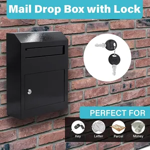 JH-Mech Mail Drop Box with Lock for Secure Outside Key and Letter Lockable Front Wall Mounted Metal Parcel Mailbox