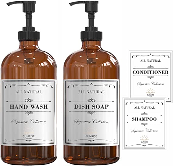 16oz Clear Glass Soap Dispenser with Plastic Pump Refillable Soap Pump Dispenser for Bathroom and Kitchen