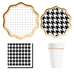 Juego de Vajilla Desechable DAMAI en Blanco y Negro, Platos y Vasos de Papel con Borde Dorado, Artículos para Fiestas, Decoraciones Modernas para Cumpleaños y Año Nuevo - Product Image 4