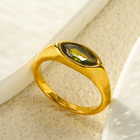 Bague signet en acier inoxydable, couleur or brillant, sertie de zircon vert olive taille marquise, bijou de doigt chic et tendance pour le quotidien