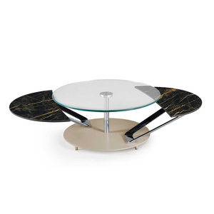 Moderner ausziehbarer Couch tisch mit Kristallglas-oder Keramik platte und verchromtem oder lackiertem Stahlrahmen für das Wohnzimmer - Product Image 6