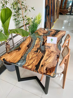 Grande Table Époxy Personnalisée, Effet Rivière Bleue, Table à Manger en Résine pour 2, 4, 6, 8 Personnes, Table Basse Époxy, Table de Salon, Décoration Intérieure