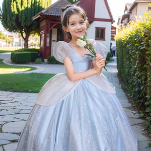Abito da ballo all'uncinetto per bambine, modello Principessa, 2025 Nuovo Blu, Costume da Principessa <span class=keywords><strong>Elsa</strong></span>, per il primo compleanno, con maniche a sbuffo - Product Image 2