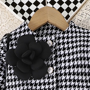 Winter Girls Clothes Houndstooth 3D Flower Cardigan Solid Color <b>Suspender</b> Plaid Short Skirt 3PCS Girls <b>Set</b> Children's Clothing - Product Image 6