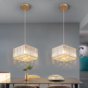 E27 Bulb Crystal Gold Modern Chandelier Hanging Lamp Pendant For Dining Room