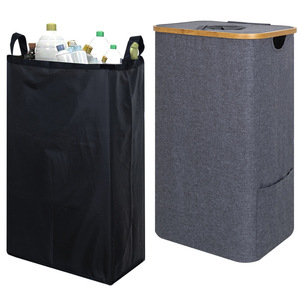 Foldable Recycling Bin With Lid Large Size Rectangle <b>Storage</b> <b>Basket</b> For Kitchen Beverage Bottle Trash Can Black Gray Color - Product Image 1