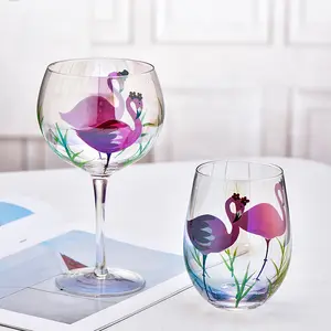 사용자 정의 패턴 크리 에이 티브 크리스탈 손으로 그린 나비 꽃 풍선 컬러 레드 와인 잔