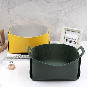 Wholesale Pu Leather <b>Foldable</b> Bin Portable Open Top Organizer for Home Durable Concise Storage <b>Basket</b> With Handles - Product Image 1