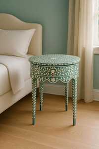 Wholesale Bone Inlay Side <b>Table</b> with Round Shaped Floral Designed Handmade Bone Inlay Side <b>Table</b> For Sale By Exporters - Product Image 3