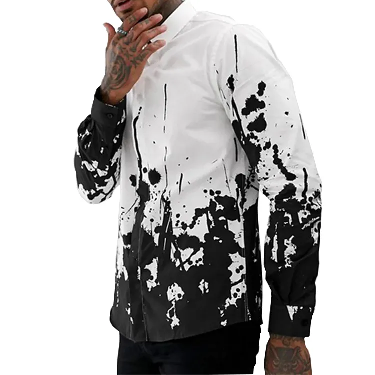 Мужская Облегающая рубашка на пуговицах с рисунком брызг