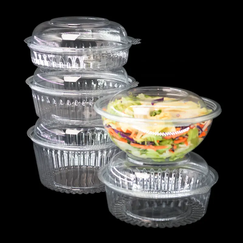 recyclable clear plastic salad packaging box food container custom manufacturer salad round plastic bowl with lid